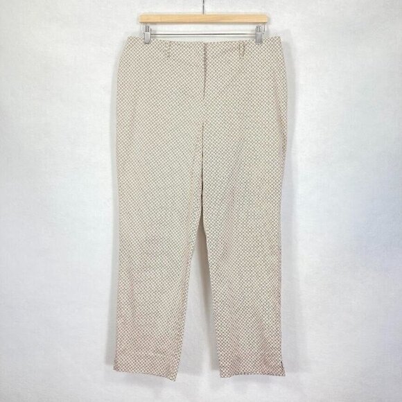 Talbots Stretch Brown And White Diamond Printed Lightweight Cotton Work Pants 14 - Picture 1 of 6